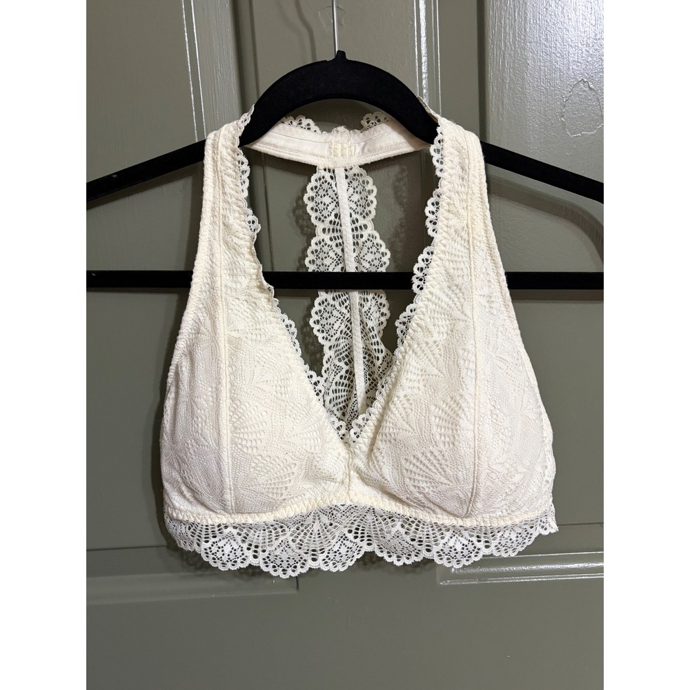 Gilly Hicks | Lace Halter Racerback Bralette | Small || Cream|